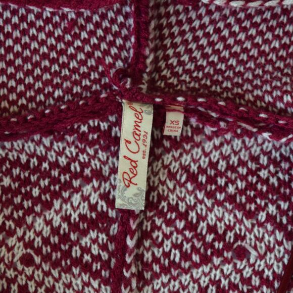 Red Camel Burgundy Aztec Southwestern Festival Poncho Cape - Picture 4 of 6